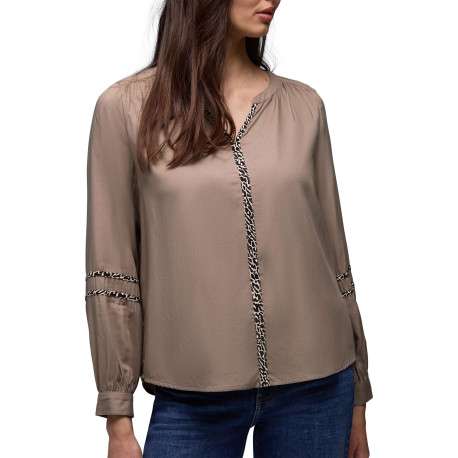 Blouse taupe unie pourvue d'une coupe droite et de manches longues - Image 3