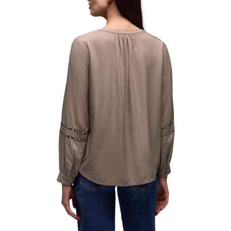 Blouse taupe unie pourvue d'une coupe droite et de manches longues - Image 4