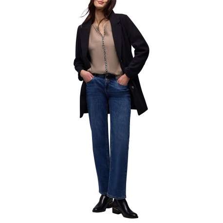 Blouse taupe unie pourvue d'une coupe droite et de manches longues - Image 5