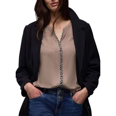 Blouse taupe unie pourvue d'une coupe droite et de manches longues - Image 6