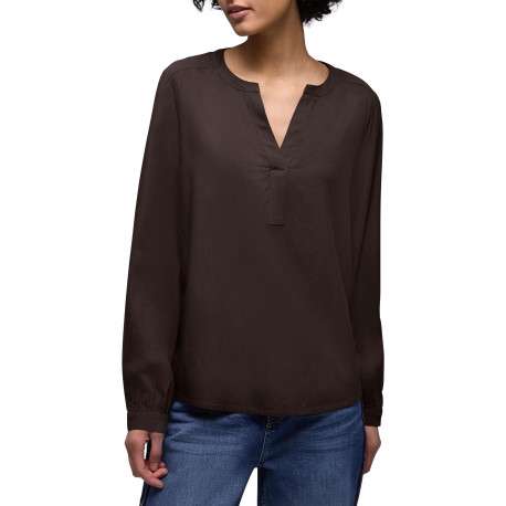 Blouse marron unie pourvue d'une coupe et de manches longues - Image 3