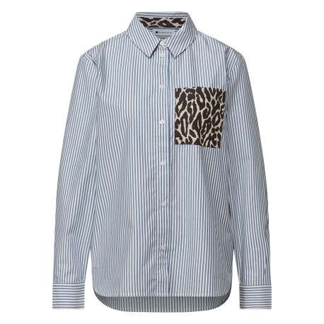 Blouse en coton bleue à rayures pourvue d'une coupe droite et d'un col français