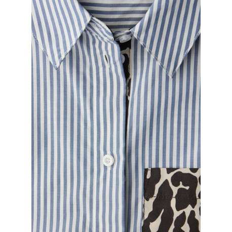 Blouse en coton bleue à rayures pourvue d'une coupe droite et d'un col français - Image 2