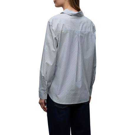 Blouse en coton bleue à rayures pourvue d'une coupe droite et d'un col français - Image 4