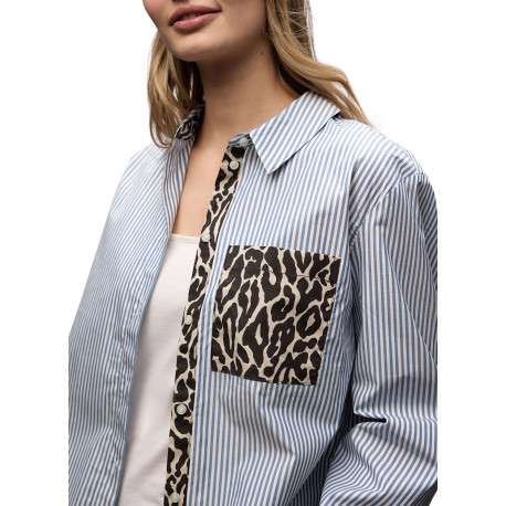 Blouse en coton bleue à rayures pourvue d'une coupe droite et d'un col français - Image 7