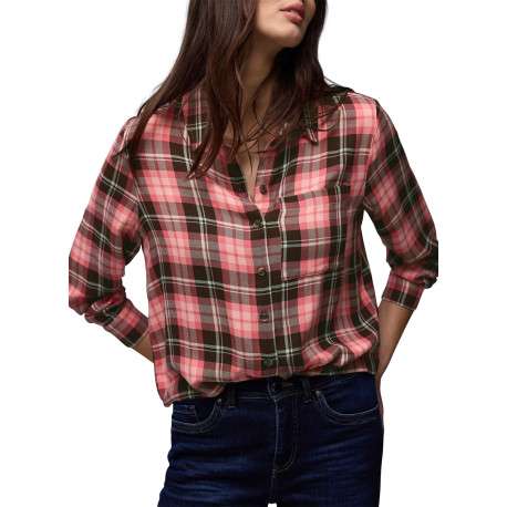 Blouse corail tartan pourvue d'une coupe droite et d'un col français - Image 3