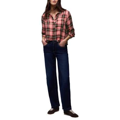 Blouse corail tartan pourvue d'une coupe droite et d'un col français - Image 5