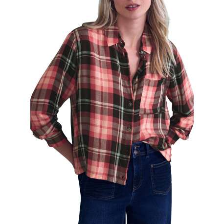 Blouse corail tartan pourvue d'une coupe droite et d'un col français - Image 6