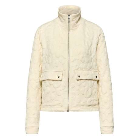 Gilet beige uni pourvu d'un col montant et de manches longues