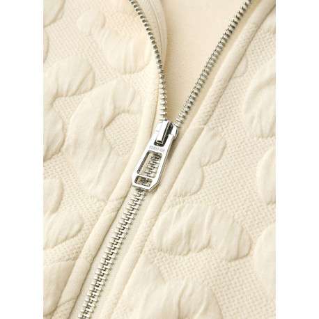 Gilet beige uni pourvu d'un col montant et de manches longues - Image 2