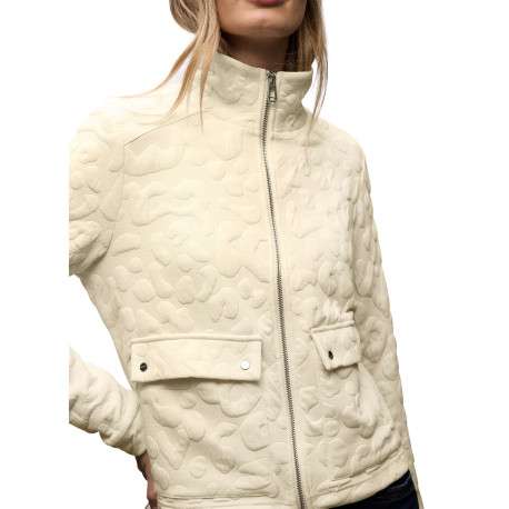 Gilet beige uni pourvu d'un col montant et de manches longues - Image 3