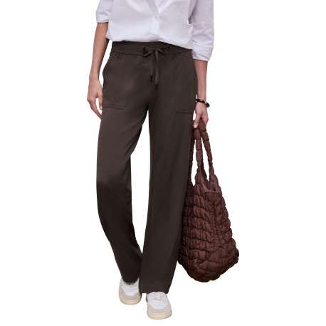 Pantalon chino marron uni pourvu d'une coupe bootcut et de multiples poches - Image 3