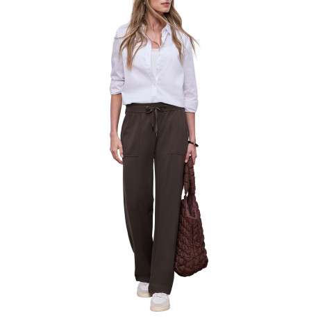 Pantalon chino marron uni pourvu d'une coupe bootcut et de multiples poches - Image 5