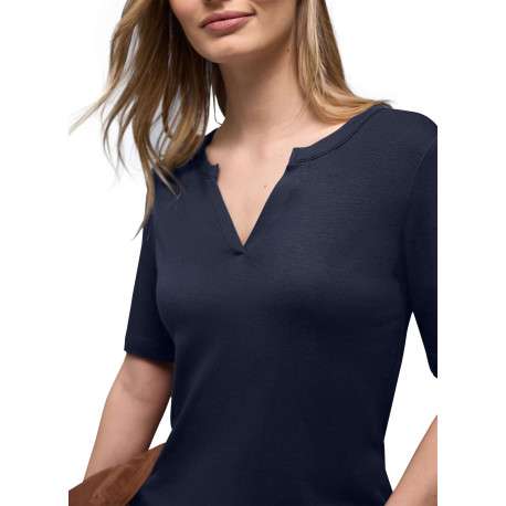 T-shirt marine uni pourvu d'une coupe ajustée et de manches courtes - Image 6