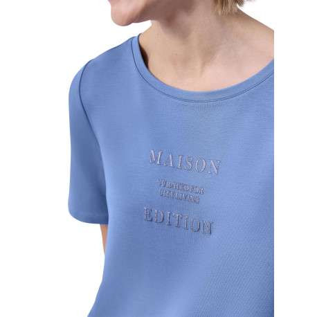 T-shirt bleu uni pourvu d'une coupe droite et de manches courtes - Image 6