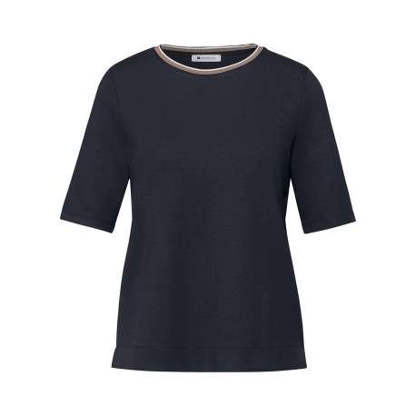 T-shirt marine uni pourvu d'un col rond et de manches courtes