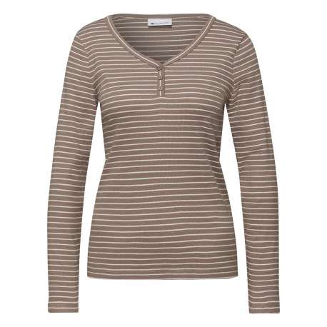T-shirt en coton biologique taupe à rayures pourvu d'une coupe droite