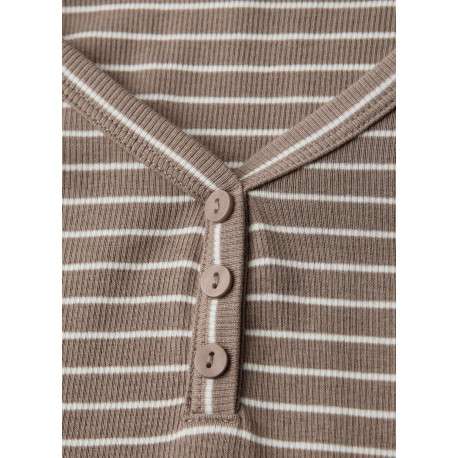 T-shirt en coton biologique taupe à rayures pourvu d'une coupe droite - Image 2