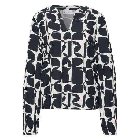 Blouse marine à motifs pourvue d'une coupe droite et de manches longues