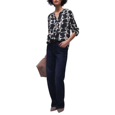 Blouse marine à motifs pourvue d'une coupe droite et de manches longues - Image 5
