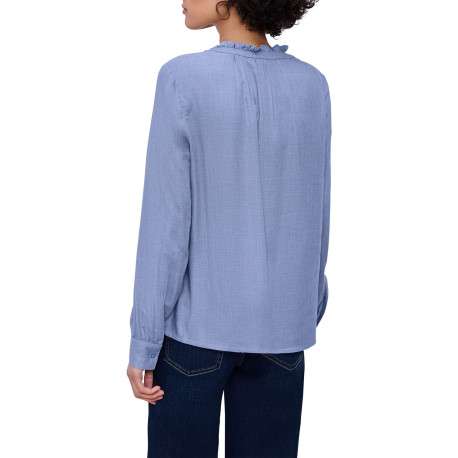 Blouse bleue unie pourvue d'un col tunisien et de manches longues - Image 4