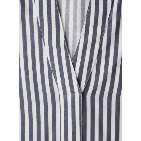 Blouse bleue à rayures pourvue d'un col tunisien et de manches longues - Image 2