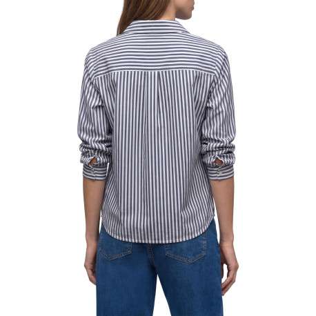 Blouse bleue à rayures pourvue d'un col tunisien et de manches longues - Image 4