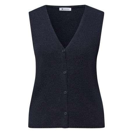Gilet en coton mélangé marine uni pourvu d'une coupe ajustée et d'un col v