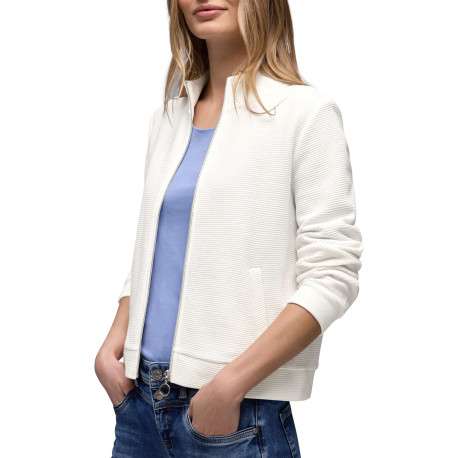 Gilet en coton blanc uni pourvu d'un col montant et d'une coupe droite - Image 3