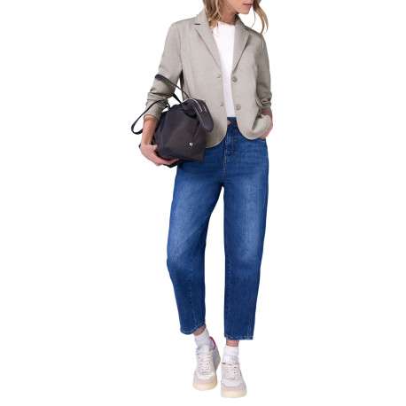 Blazer taupe uni pourvu d'une coupe ajustée et de manches longues - Image 6