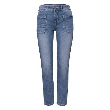 Jean en coton mélangé indigo uni pourvu de boutons à la taille