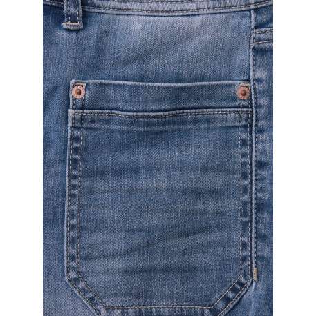 Jean en coton mélangé indigo uni pourvu de boutons à la taille - Image 2