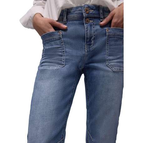 Jean en coton mélangé indigo uni pourvu de boutons à la taille - Image 6