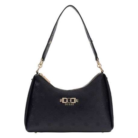 Sac à main noir à fermeture zippée orné d'un motif monogramme