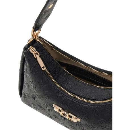 Sac à main noir à fermeture zippée orné d'un motif monogramme - Image 3