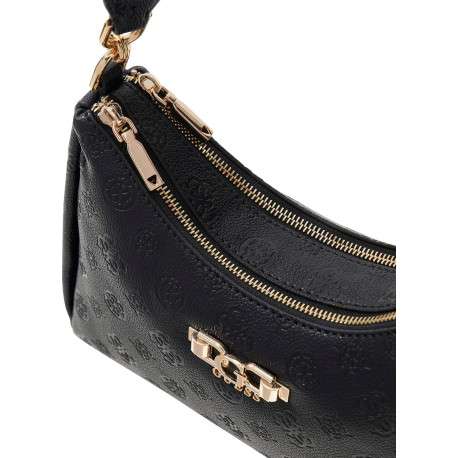 Sac à main noir à fermeture zippée orné d'un motif monogramme - Image 4