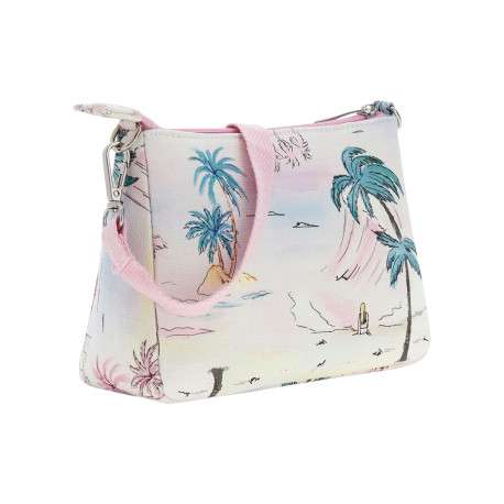 Pochette à bandoulière rose en coton pourvue du logo de la marque brodé - Image 2
