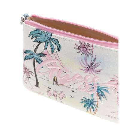 Pochette à bandoulière rose en coton pourvue du logo de la marque brodé - Image 3