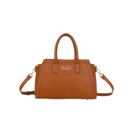 Sac porté épaule camel uni pourvu d'une bandoulière plate réglable
