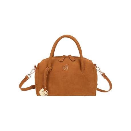 Sac bowling porté main camel uni pourvu d'une bandoulière amovible