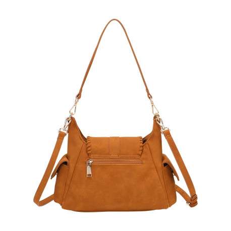 Sac bandoulière porté épaule camel uni pourvu d'un rabat frontal - Image 3