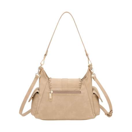 Sac bandoulière porté épaule beige uni pourvu d'un rabat frontal - Image 3