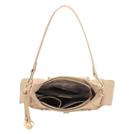Sac bandoulière porté épaule beige uni pourvu d'un rabat frontal - Image 4