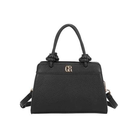 Sac à main noir uni pourvu du logo de la marque à l'avant et d'un porte-clés