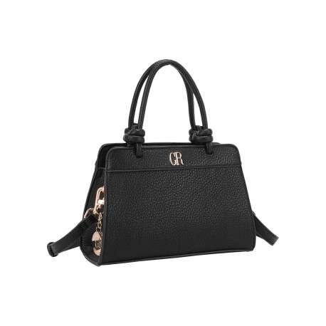 Sac à main noir uni pourvu du logo de la marque à l'avant et d'un porte-clés - Image 2