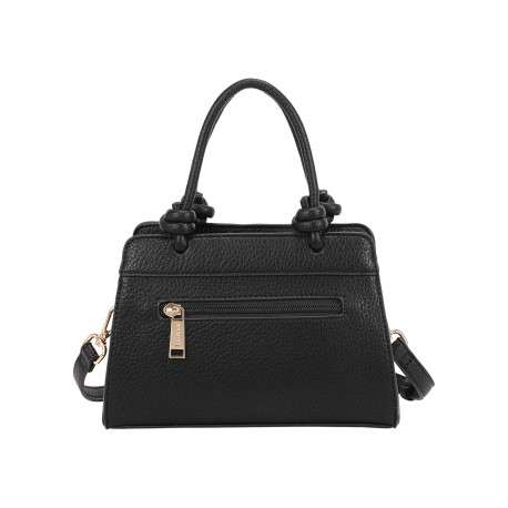 Sac à main noir uni pourvu du logo de la marque à l'avant et d'un porte-clés - Image 3