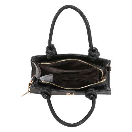 Sac à main noir uni pourvu du logo de la marque à l'avant et d'un porte-clés - Image 4