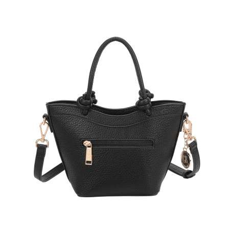 Sac à main noir uni pourvu d'une bandoulière plate réglable - Image 3