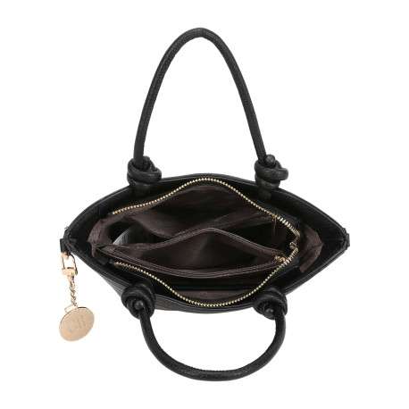 Sac à main noir uni pourvu d'une bandoulière plate réglable - Image 4