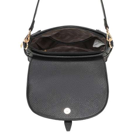 Sac bandoulière porté épaule noir uni pourvu d'un rabat frontal - Image 4